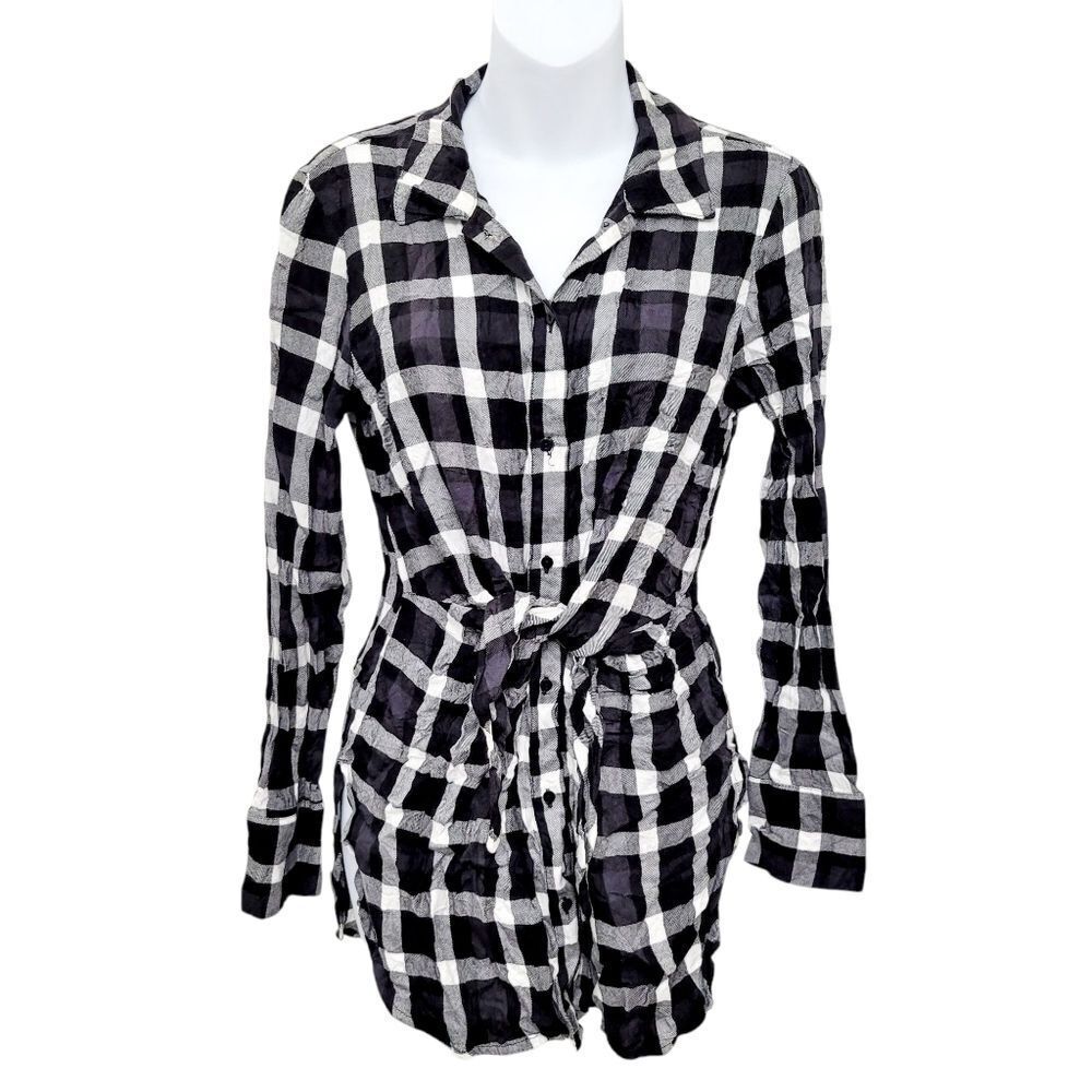 2/$20 Eliane Rose Black & White Plaid Pattern Buttons Down Shirt Top Size: Small